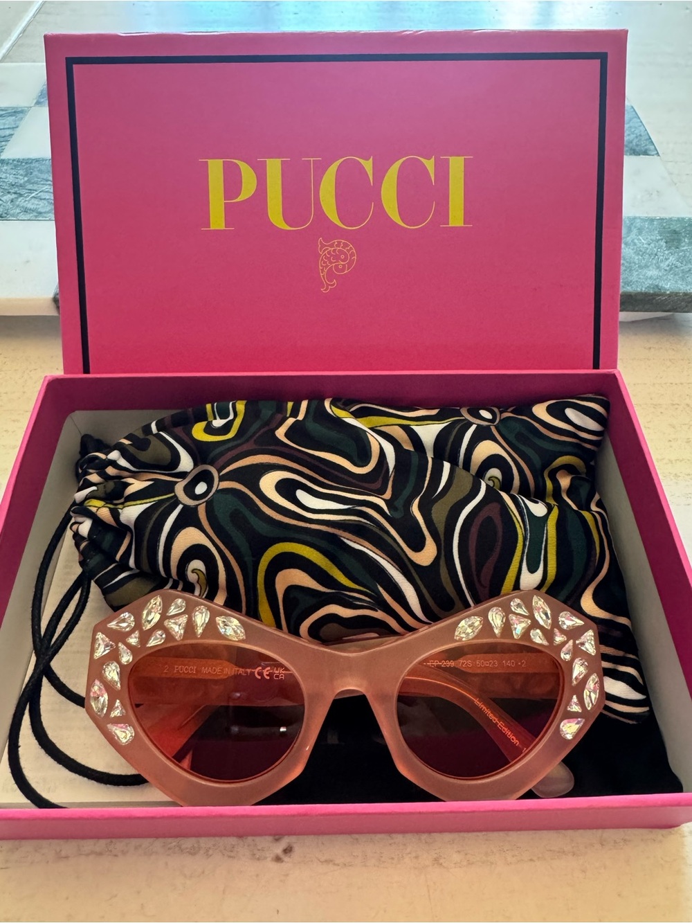 PUCCI Limited Edition Pink Crystal-Embellished Cat Eye Sunglasses New - Picture 10 of 12